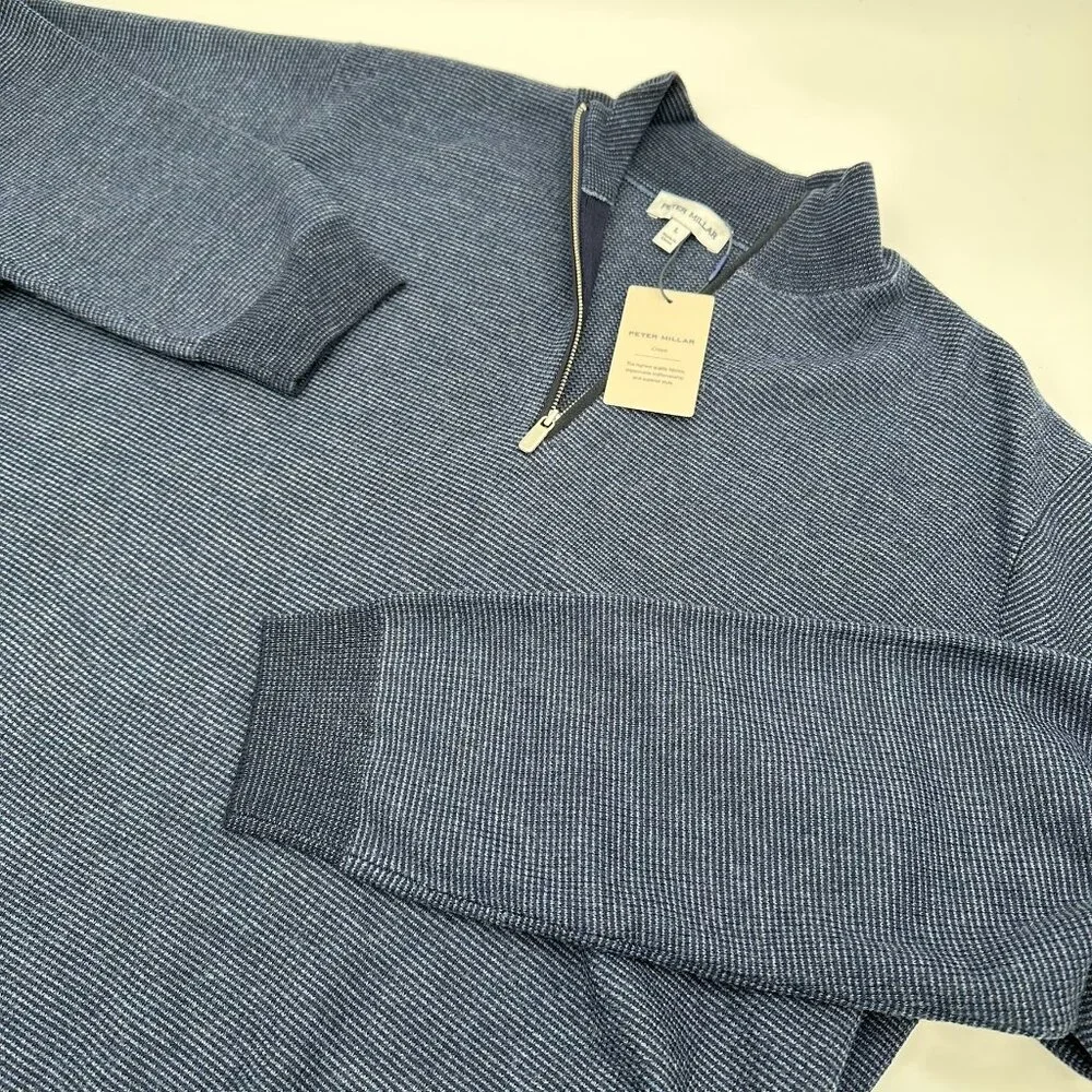 Peter Millar Men's West 1/4 Zip Merino Wool Pullover Sweater, Size Large, Blue